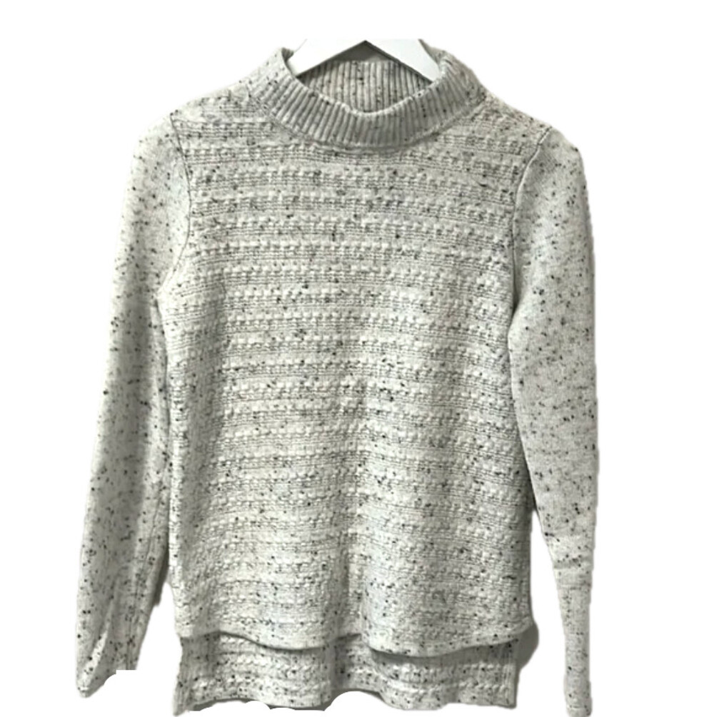 Design History Sweater Womens L Winter White Black Speckled Mock Turtle Long Slv